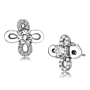 Clear Round CZ Stainless Steel Women's Earrings - High Polished, AAA Grade