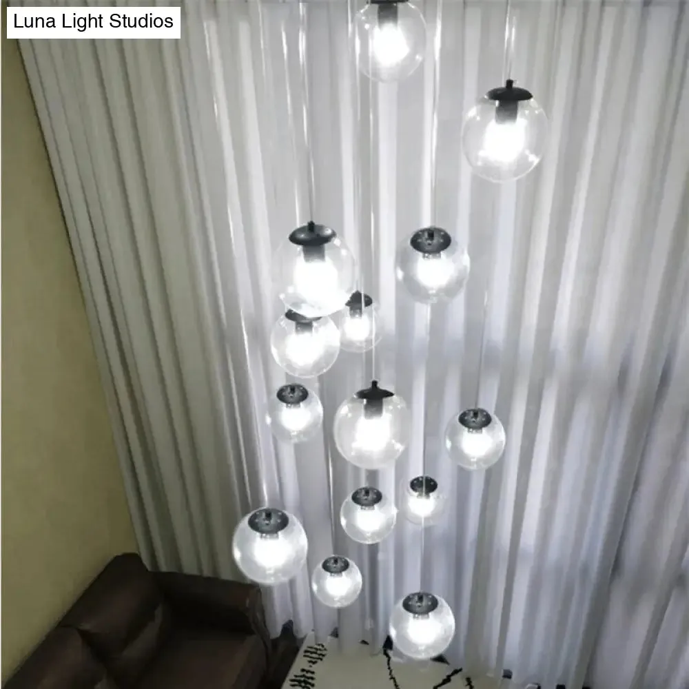 Cognac Glass Globe Cluster Pendant - 10-Light Ceiling Light for Stairs