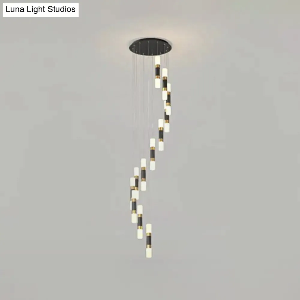 Contemporary 12-Head Metal Tubular Multi Pendant Light Fixture with Spiral Design, Black and White