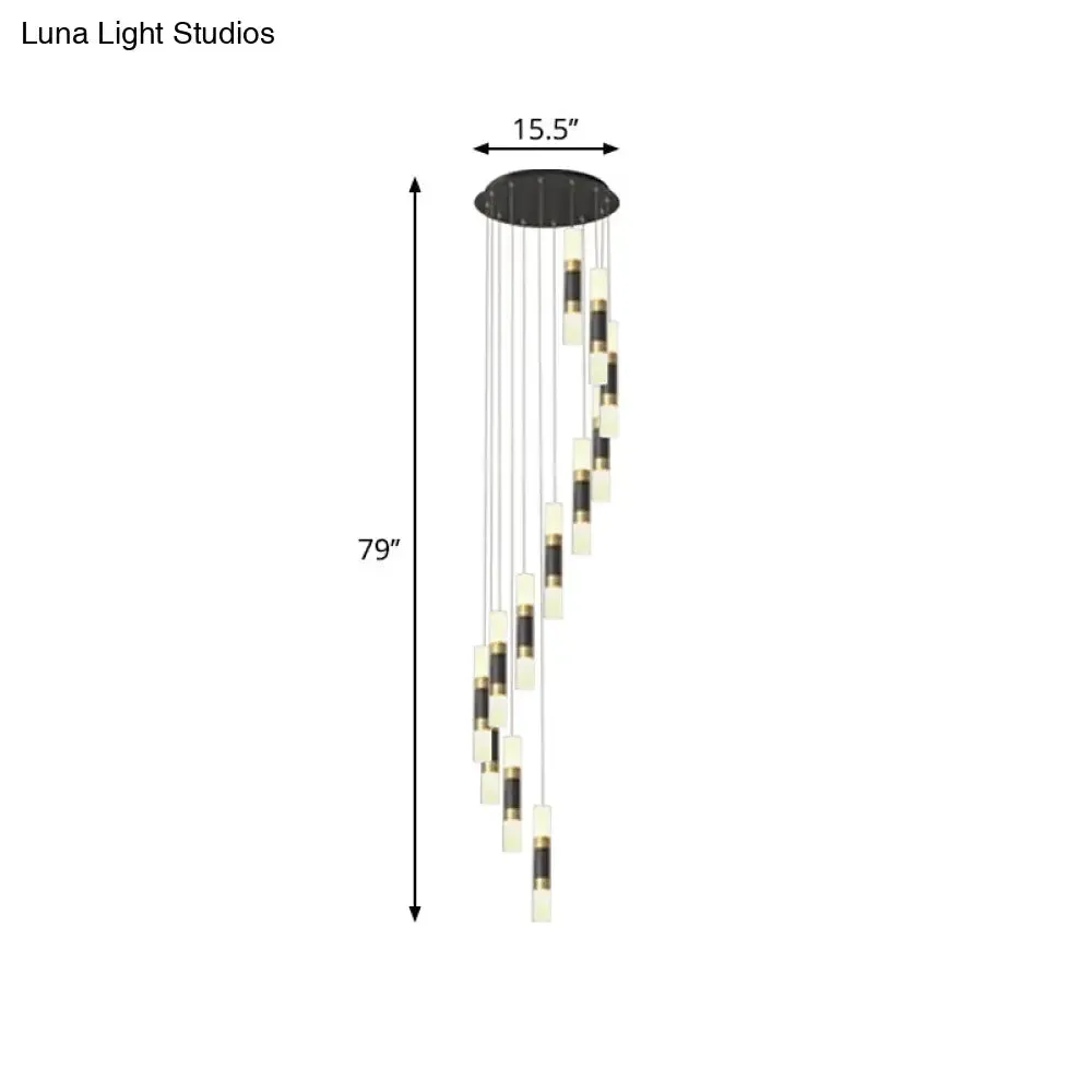 Contemporary 12-Head Metal Tubular Multi Pendant Light Fixture with Spiral Design, Black and White