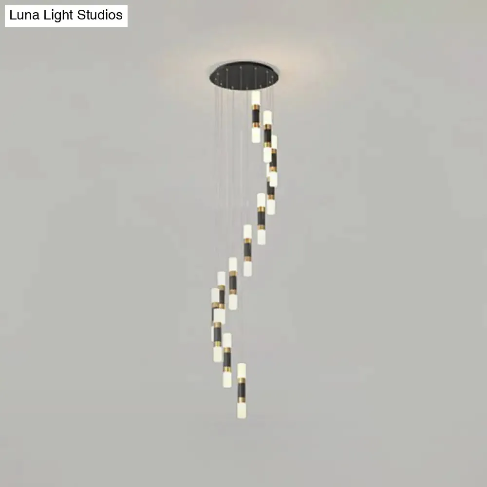 Contemporary 12-Head Metal Tubular Multi Pendant Light Fixture with Spiral Design, Black and White