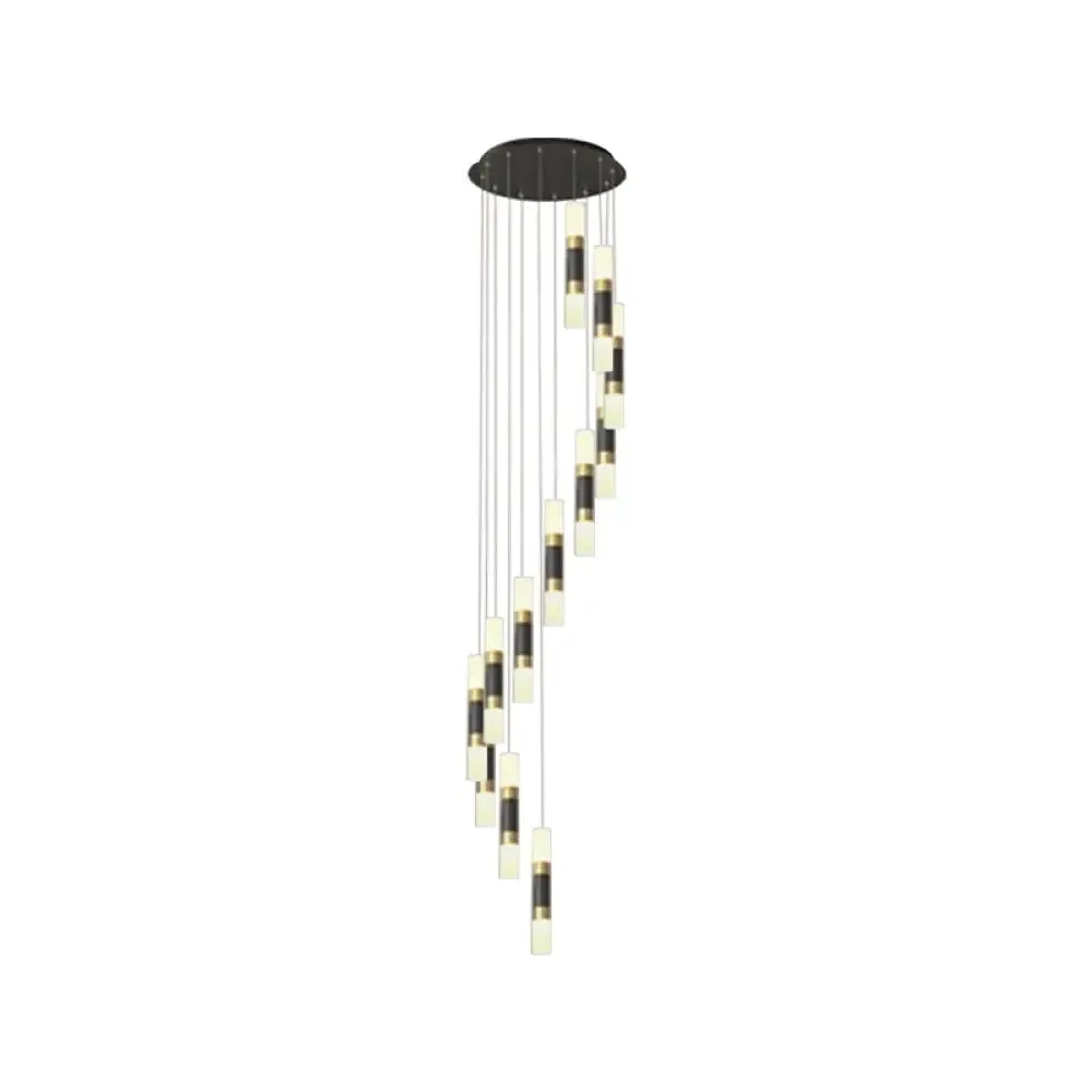 Contemporary 12-Head Metal Tubular Multi Pendant Light Fixture with Spiral Design, Black and White