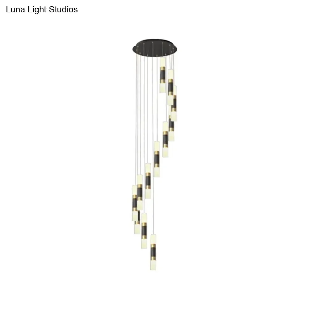 Contemporary 12-Head Metal Tubular Multi Pendant Light Fixture with Spiral Design, Black and White