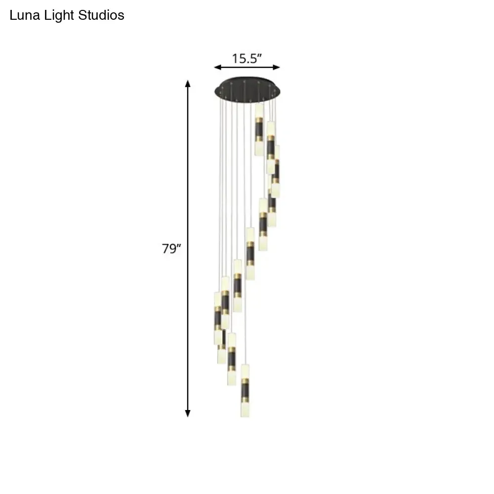 Contemporary 12-Head Metal Tubular Multi Pendant Light Fixture with Spiral Design, Black and White