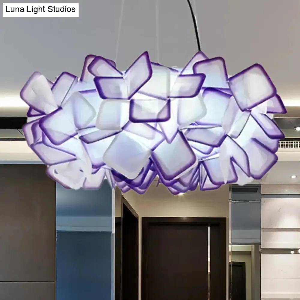 Contemporary Blossom Drop Pendant Ceiling Lamp - Brown/Blue/Purple - 21"/27.5" Wide - 1-Light Acrylic - Living Room