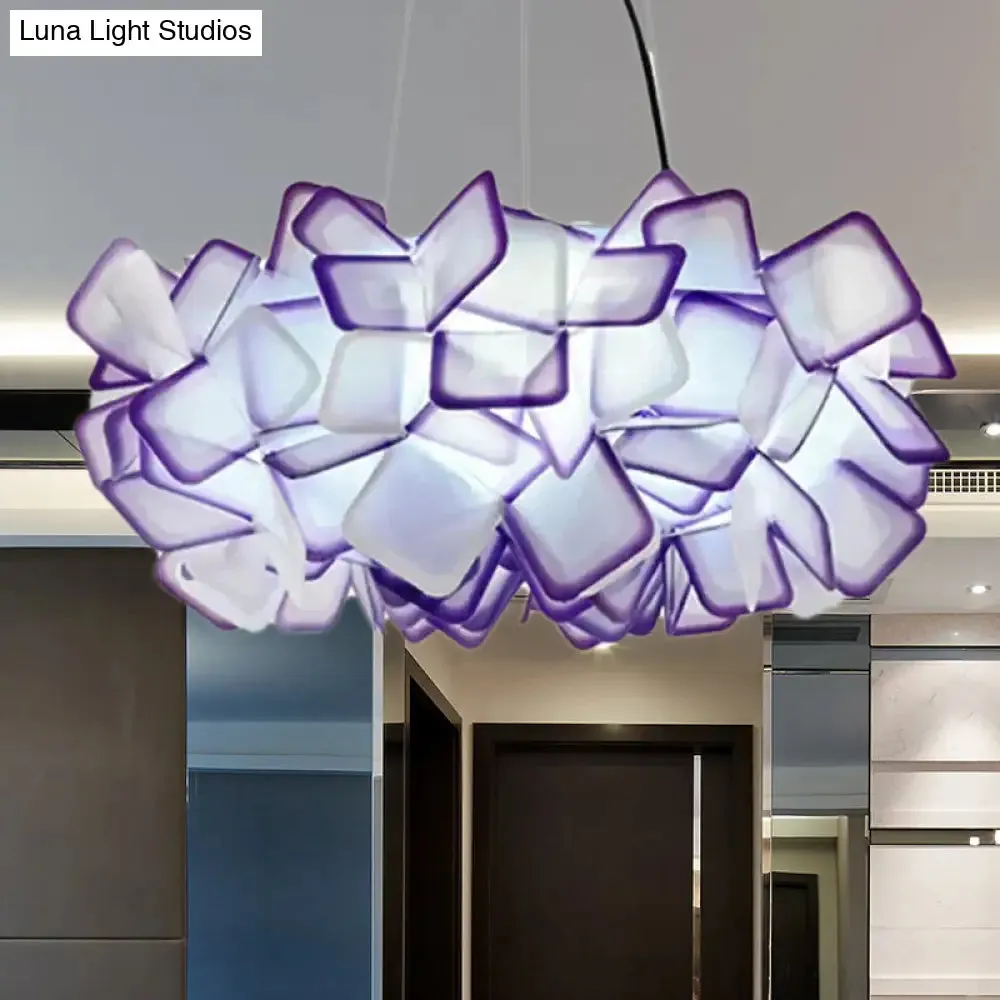 Contemporary Blossom Drop Pendant Ceiling Lamp - Brown/Blue/Purple - 21"/27.5" Wide - 1-Light Acrylic - Living Room