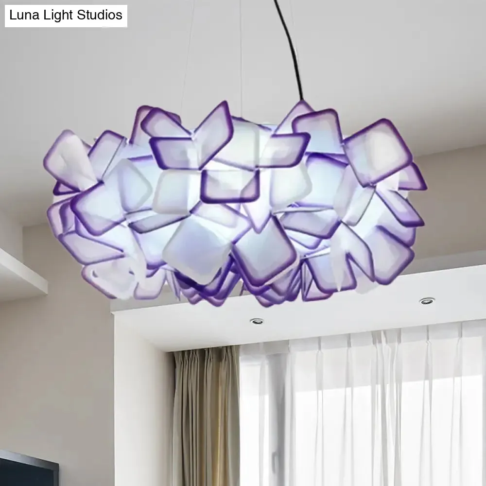 Contemporary Blossom Drop Pendant Ceiling Lamp - Brown/Blue/Purple - 21"/27.5" Wide - 1-Light Acrylic - Living Room