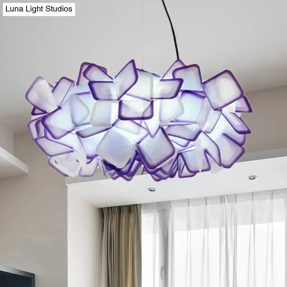 Contemporary Blossom Drop Pendant Ceiling Lamp - Brown/Blue/Purple - 21"/27.5" Wide - 1-Light Acrylic - Living Room
