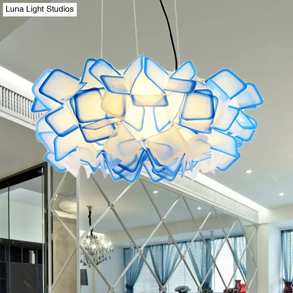 Contemporary Blossom Drop Pendant Ceiling Lamp - Brown/Blue/Purple - 21"/27.5" Wide - 1-Light Acrylic - Living Room