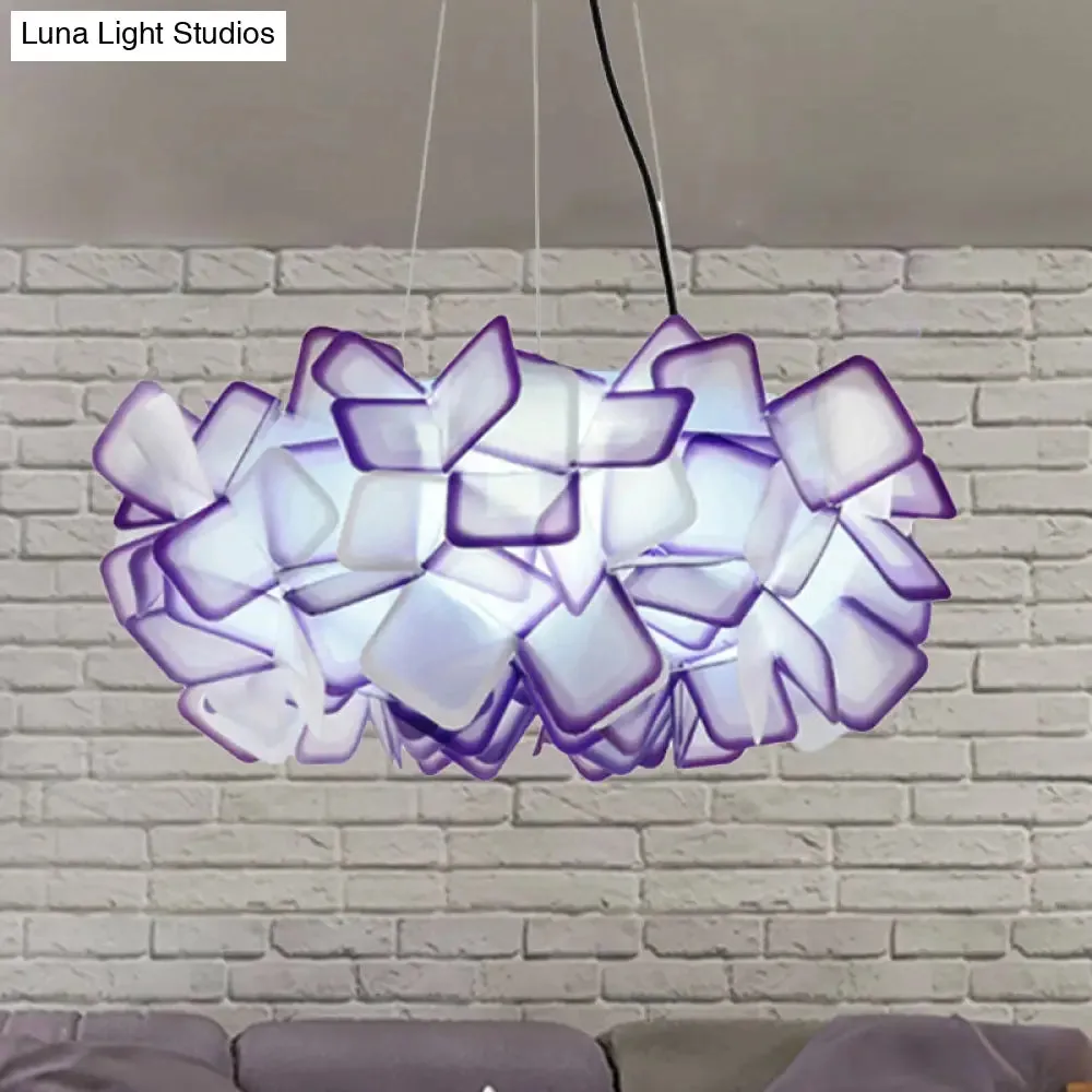Contemporary Blossom Drop Pendant Ceiling Lamp - Brown/Blue/Purple - 21"/27.5" Wide - 1-Light Acrylic - Living Room