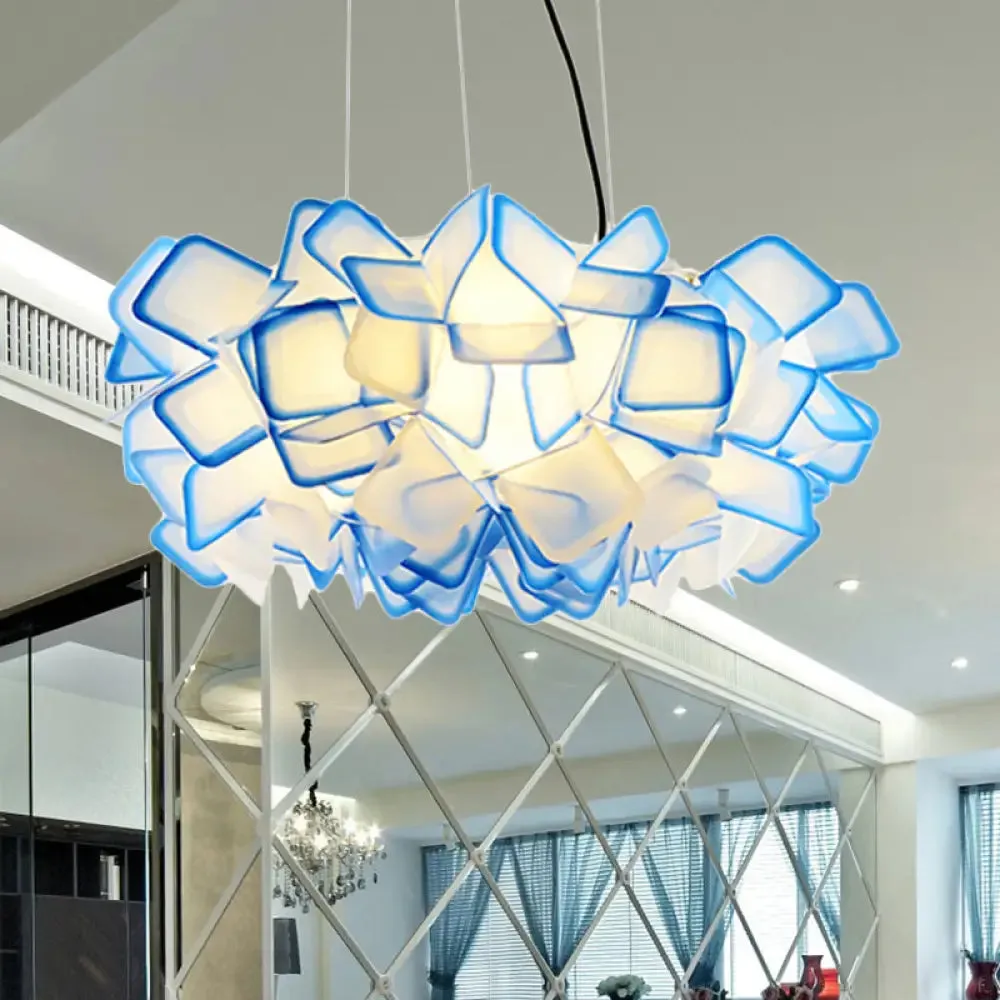 Contemporary Blossom Drop Pendant Ceiling Lamp - Brown/Blue/Purple - 21"/27.5" Wide - 1-Light Acrylic - Living Room