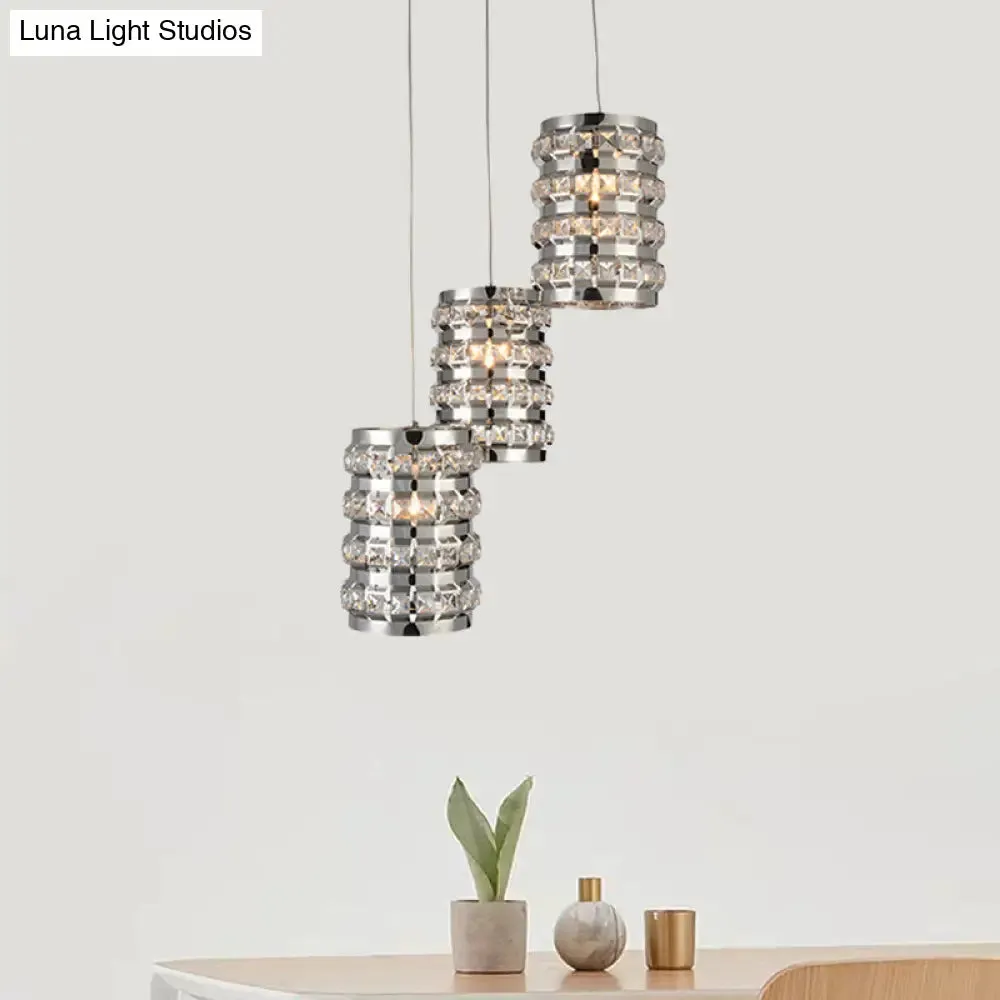 Contemporary Crystal Pendant Light with Chrome Finish - 3 Lights