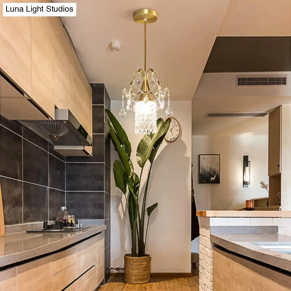 Contemporary Gold Ceiling Pendant Light with Clear Crystal Shade - Perfect for Kitchen
