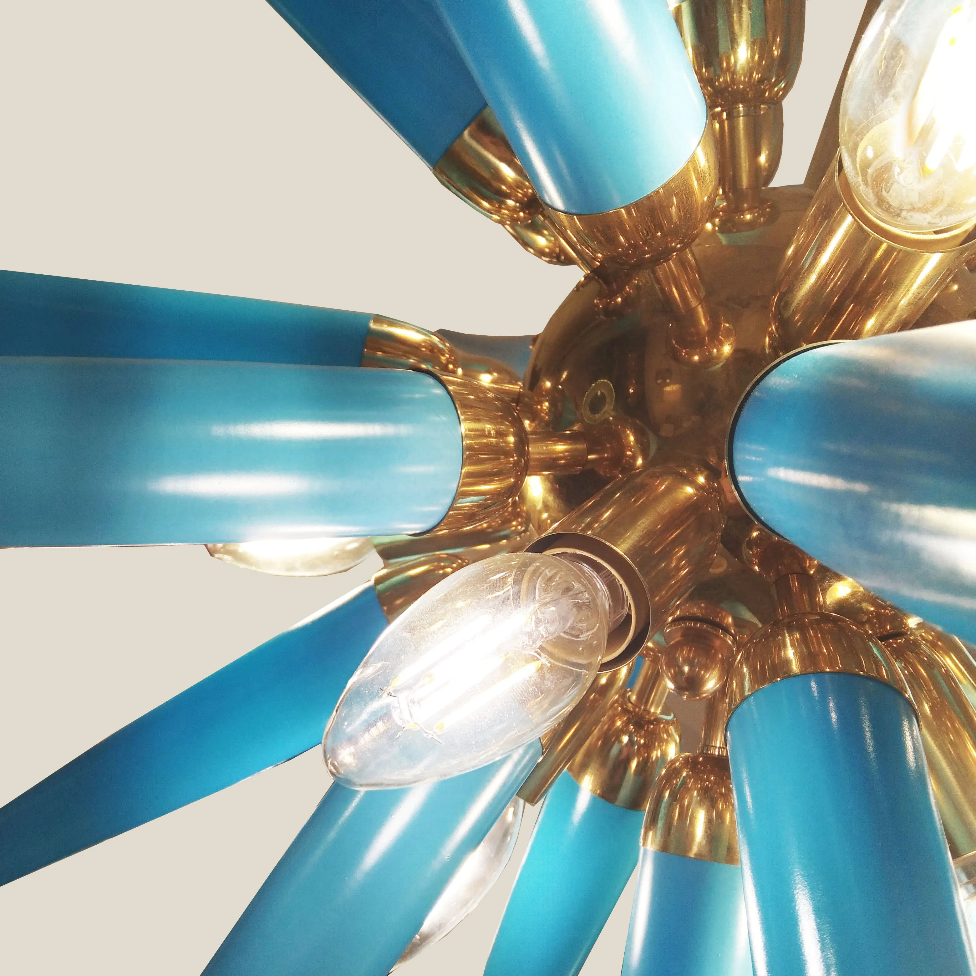Contemporary Italian Aquamarine Blue Murano Glass Paste Modern Brass Sputnik
