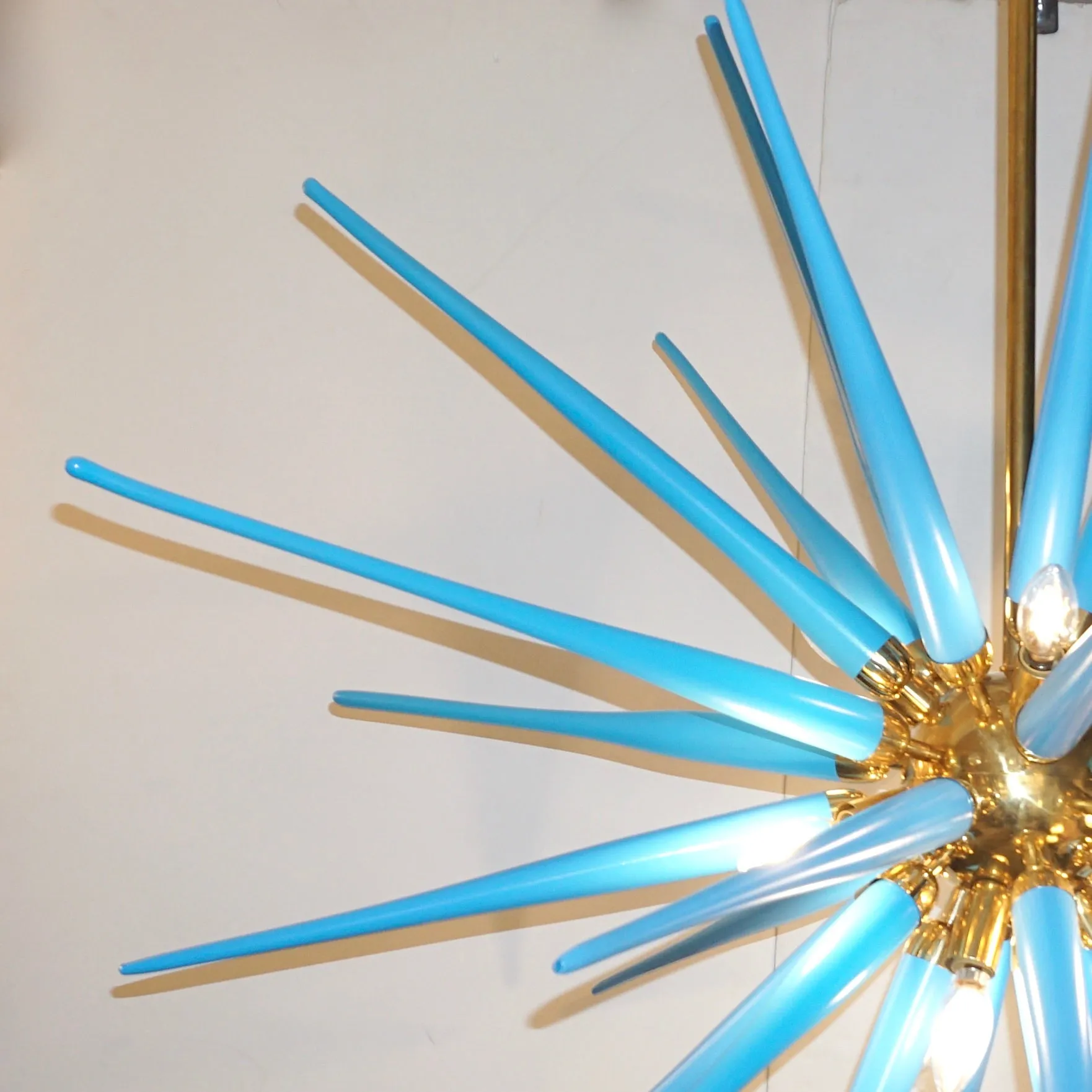 Contemporary Italian Aquamarine Blue Murano Glass Paste Modern Brass Sputnik