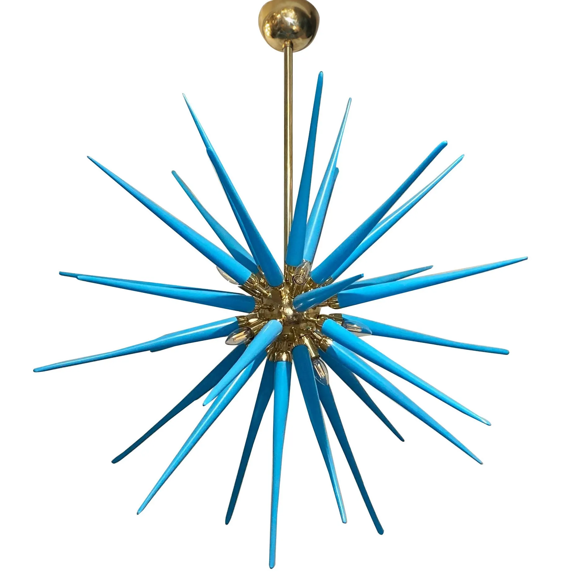 Contemporary Italian Aquamarine Blue Murano Glass Paste Modern Brass Sputnik