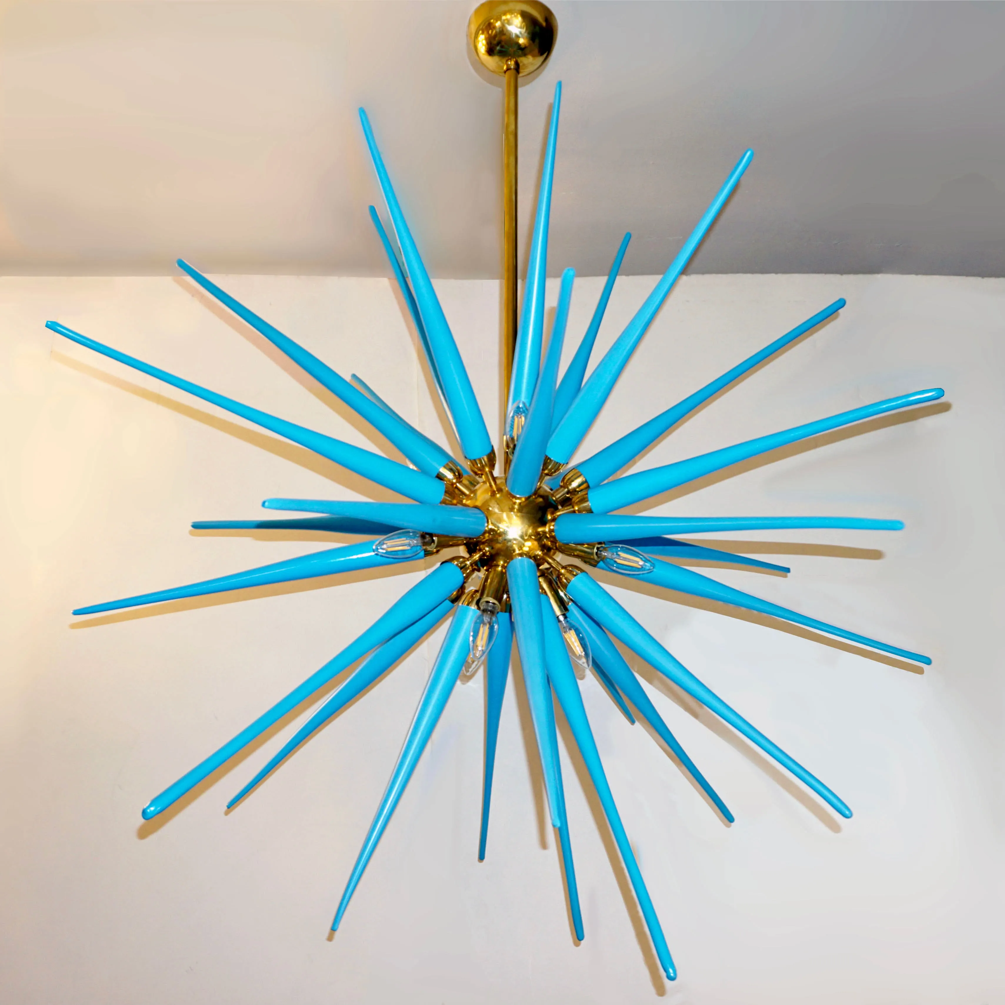 Contemporary Italian Aquamarine Blue Murano Glass Paste Modern Brass Sputnik