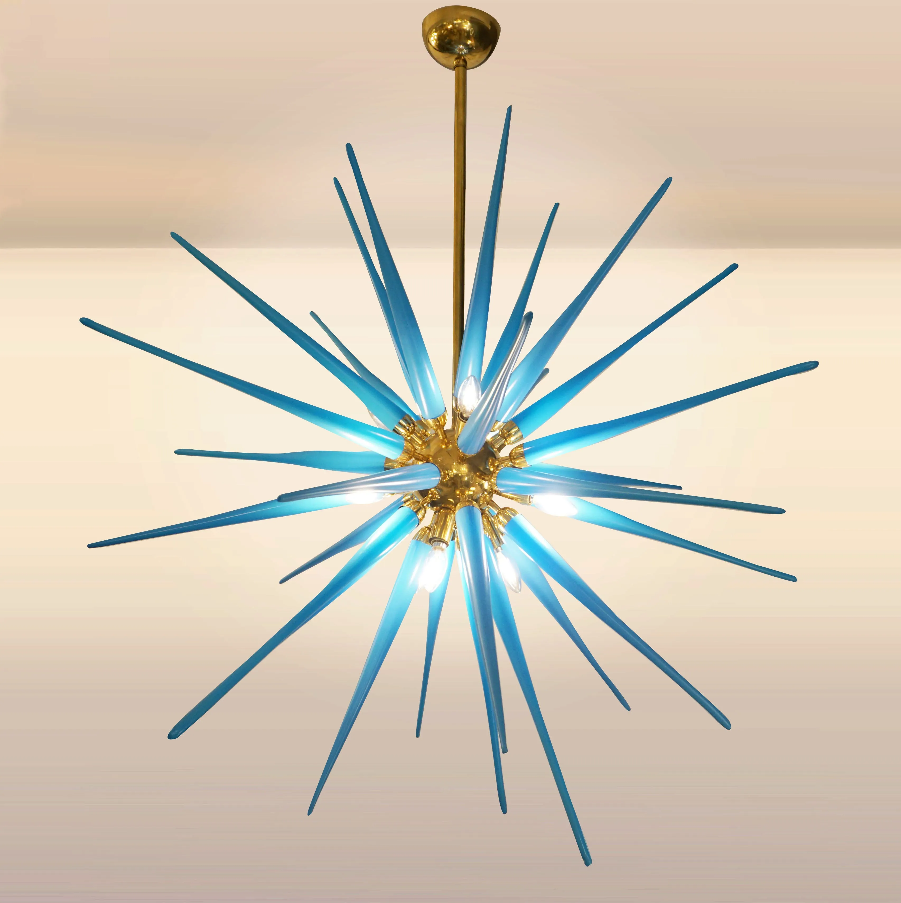 Contemporary Italian Aquamarine Blue Murano Glass Paste Modern Brass Sputnik
