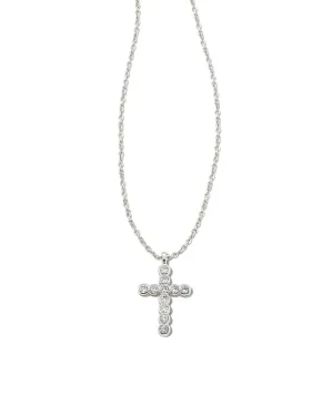 Cross Silver Pendant Necklace in White Crystal