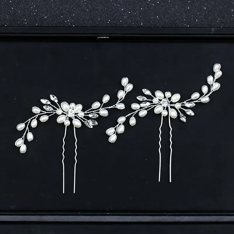 Crystal faux pearl hairpins for elegant bridal hair styling