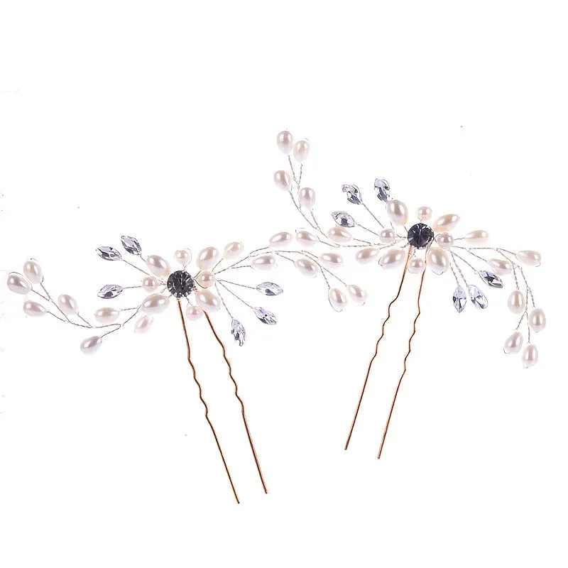 Crystal faux pearl hairpins for elegant bridal hair styling