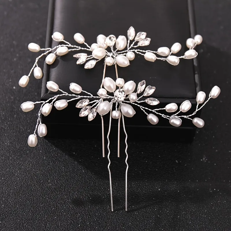 Crystal faux pearl hairpins for elegant bridal hair styling