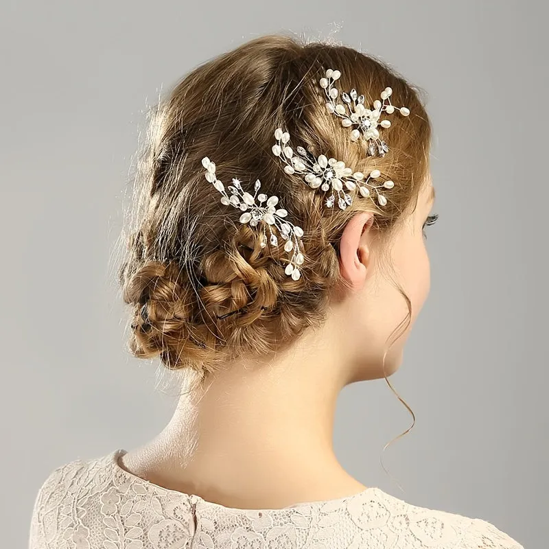 Crystal faux pearl hairpins for elegant bridal hair styling