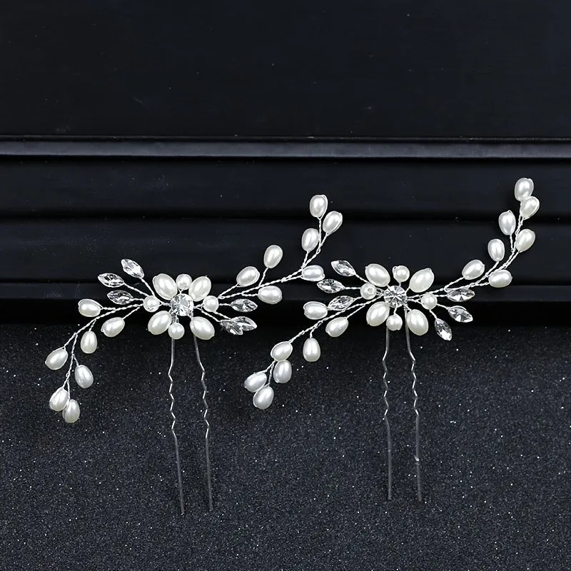 Crystal faux pearl hairpins for elegant bridal hair styling