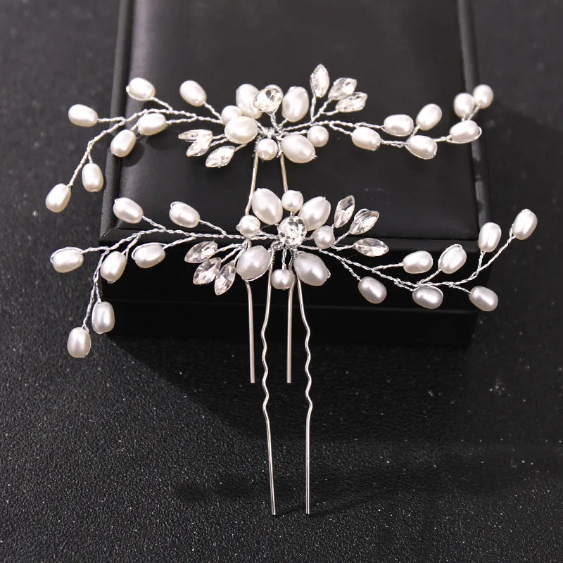 Crystal faux pearl hairpins for elegant bridal hair styling
