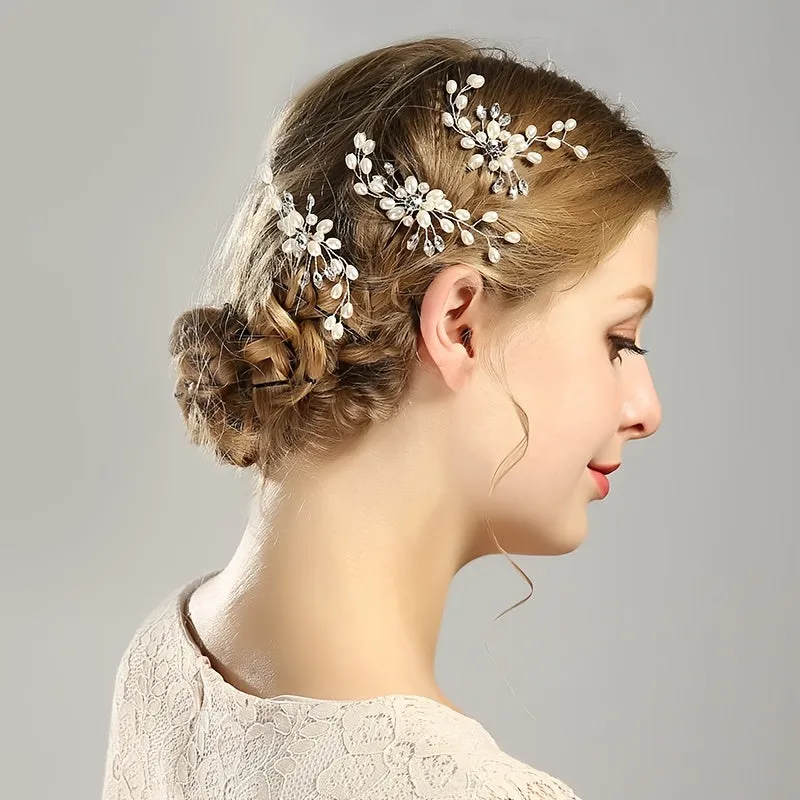 Crystal faux pearl hairpins for elegant bridal hair styling