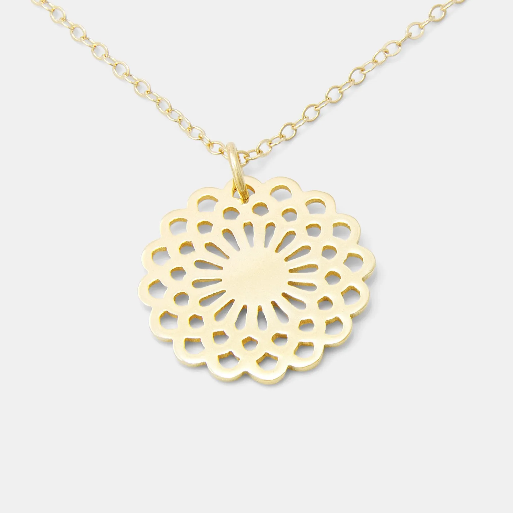 Dahlia Flower Solid Gold Pendant Necklace