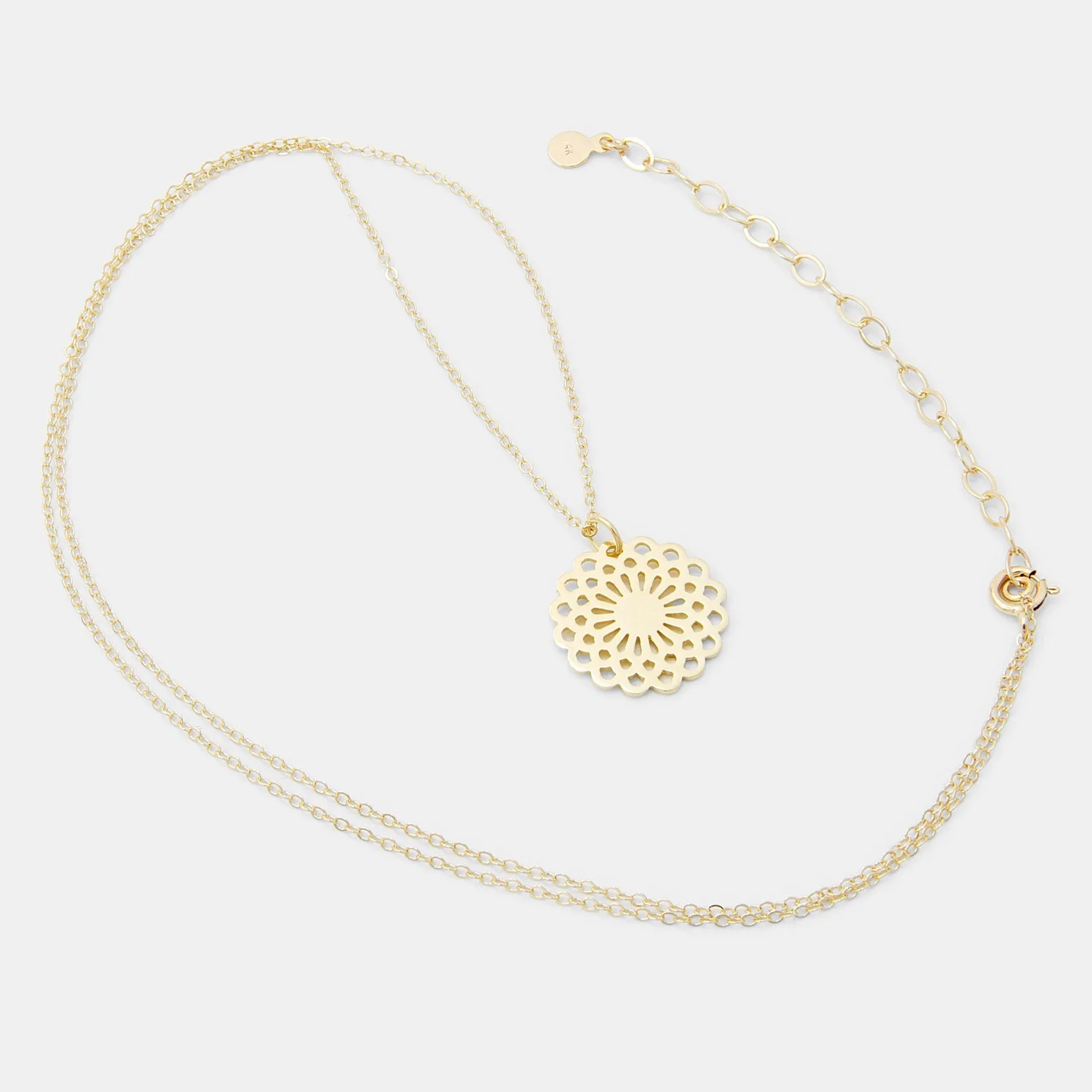 Dahlia Flower Solid Gold Pendant Necklace