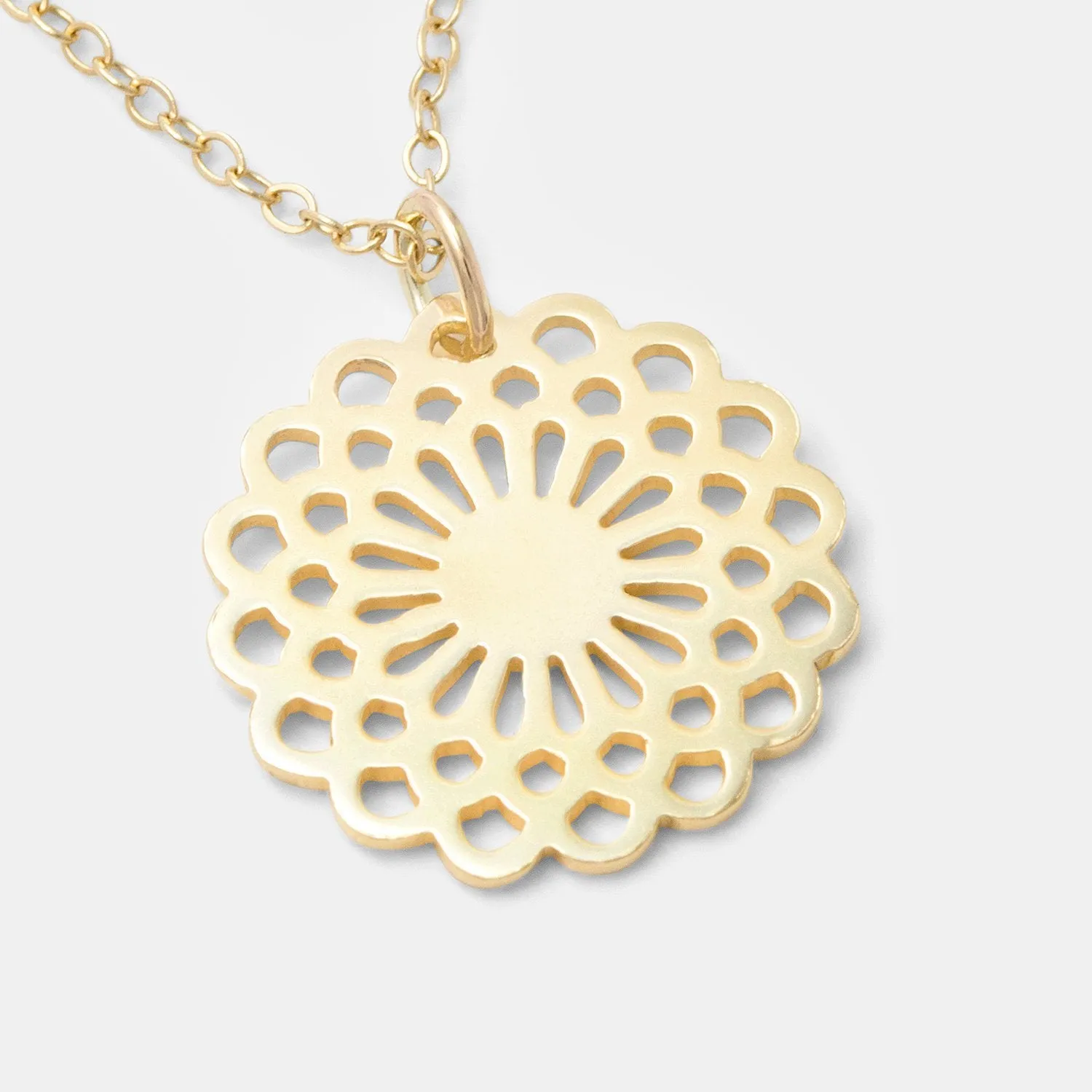 Dahlia Flower Solid Gold Pendant Necklace