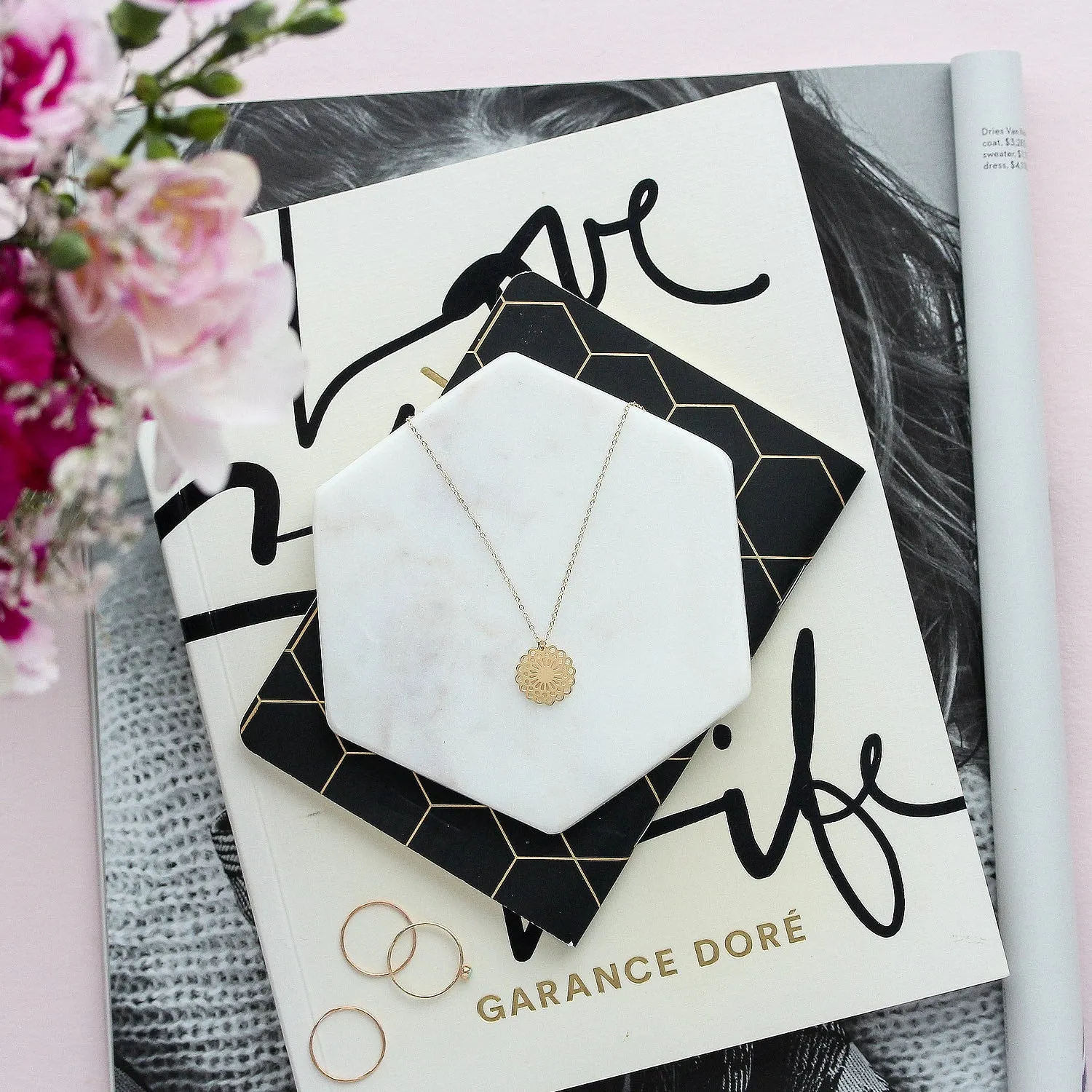 Dahlia Flower Solid Gold Pendant Necklace