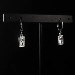 Dainty Silver Rectangle Clear Swarovski Crystal Earrings - VBC