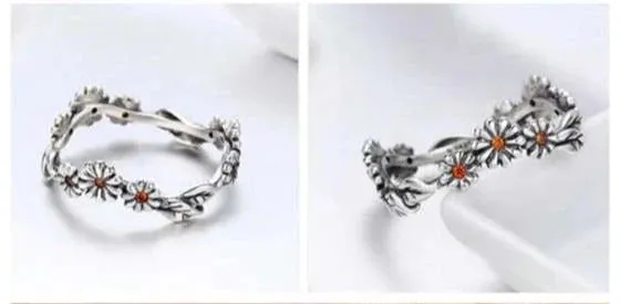 Daisy Delight: Sterling Silver Orange Cubic Zirconia Ring