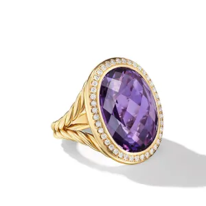 David Yurman Albion Oval 18K Yellow Gold with Amethyst and Diamond Ring - Size 7