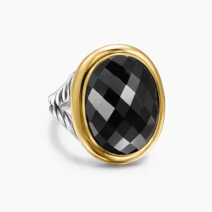 David Yurman Albion Oval Sterling Silver with 18K Yellow Gold and Black Onyx 21mm Ring - Size 7