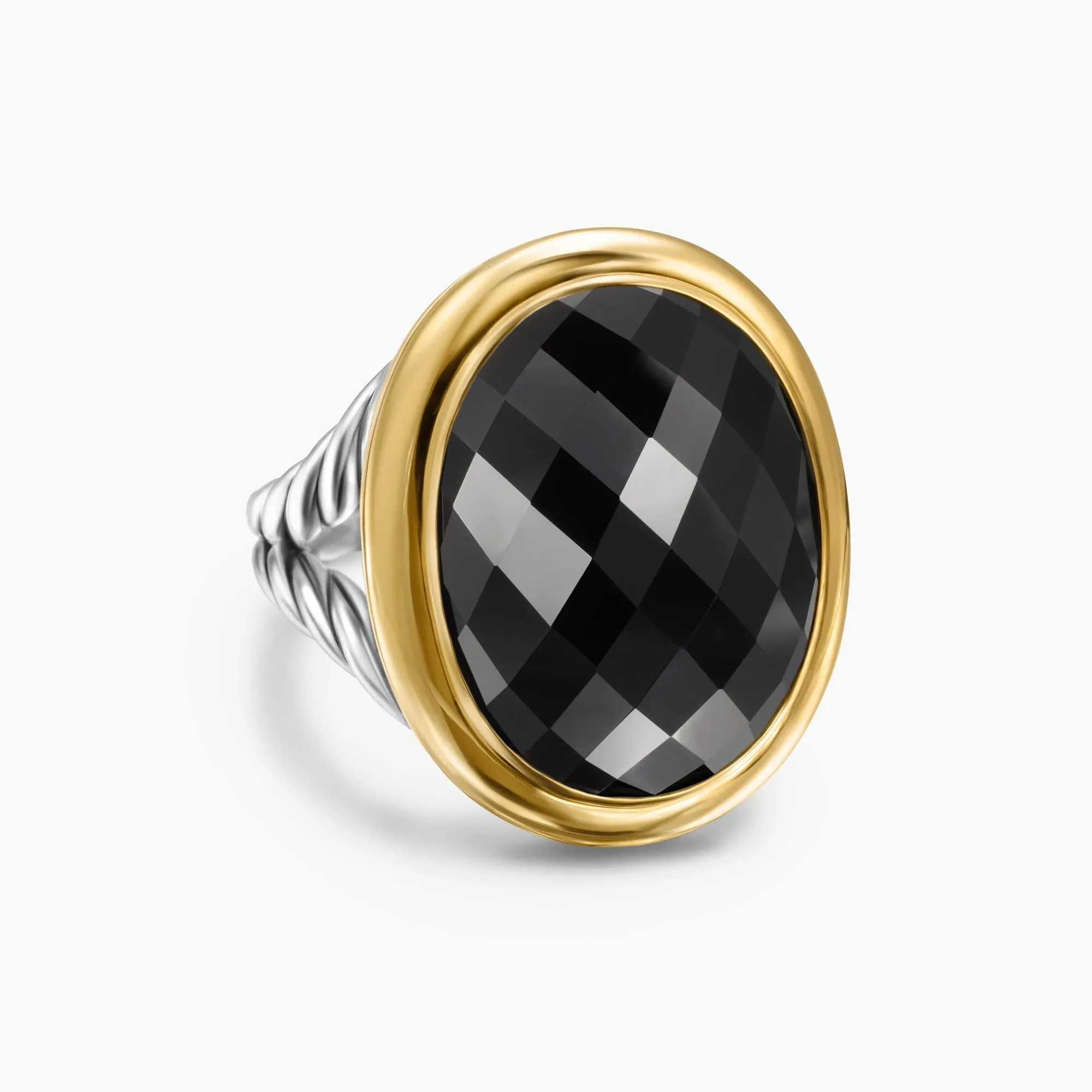 David Yurman Albion Oval Sterling Silver with 18K Yellow Gold and Black Onyx 21mm Ring - Size 7