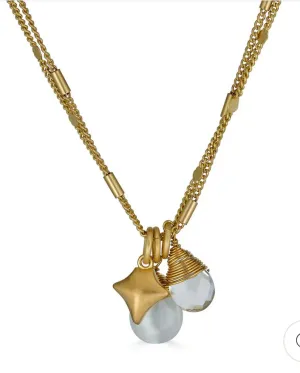 Delicate Clear Quartz & Cats Eye Necklace