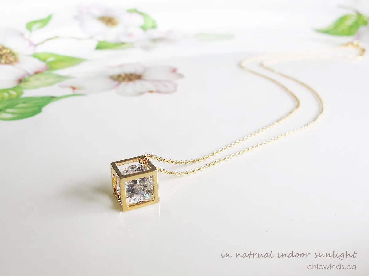 Delicate Crystal Cube Chain Neckalce