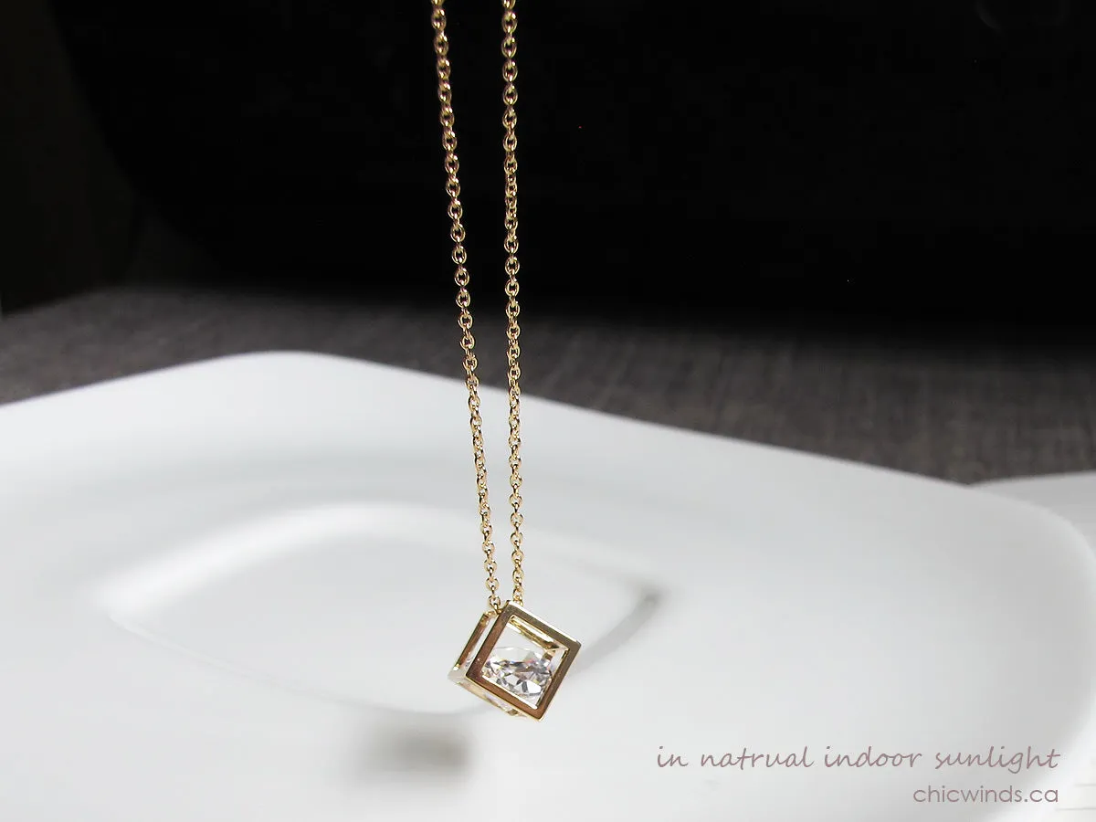Delicate Crystal Cube Chain Neckalce
