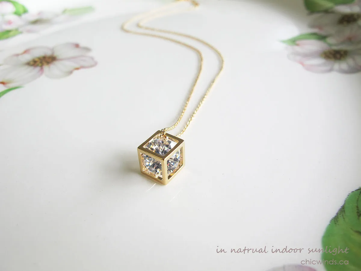 Delicate Crystal Cube Chain Neckalce