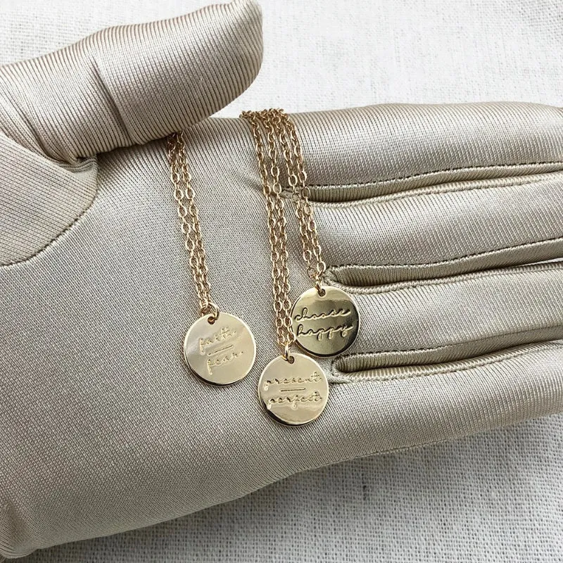 Delicate Inspirational Disc Pendant Necklace