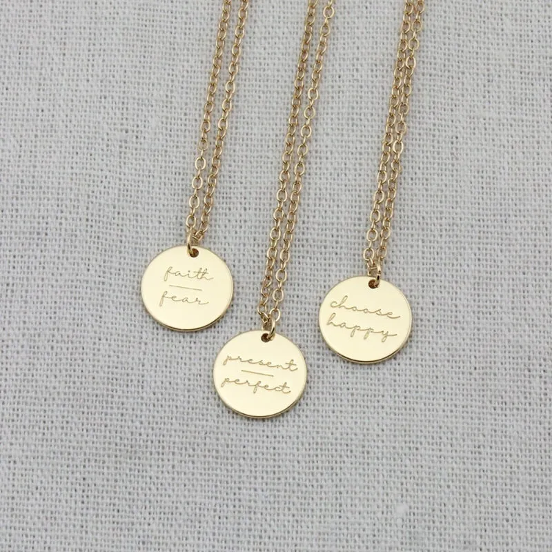 Delicate Inspirational Disc Pendant Necklace