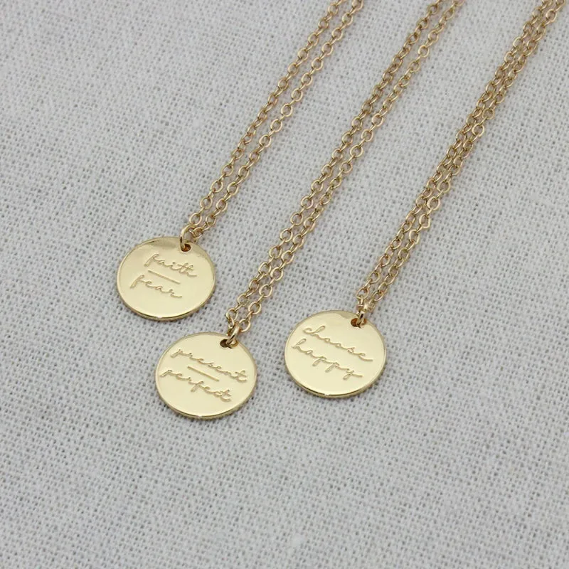 Delicate Inspirational Disc Pendant Necklace