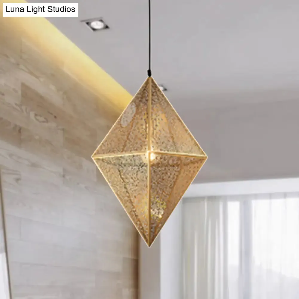 Diamond Ceiling Lighting - 10"/14"W Post-Modern Metal Pendant with Wire Mesh Cage, Gold/Rose Gold - 1 Light