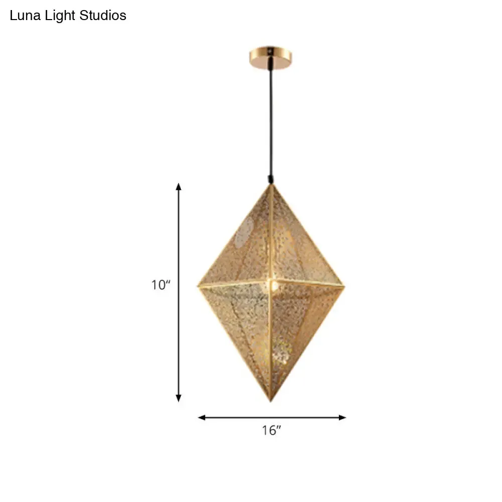 Diamond Ceiling Lighting - 10"/14"W Post-Modern Metal Pendant with Wire Mesh Cage, Gold/Rose Gold - 1 Light