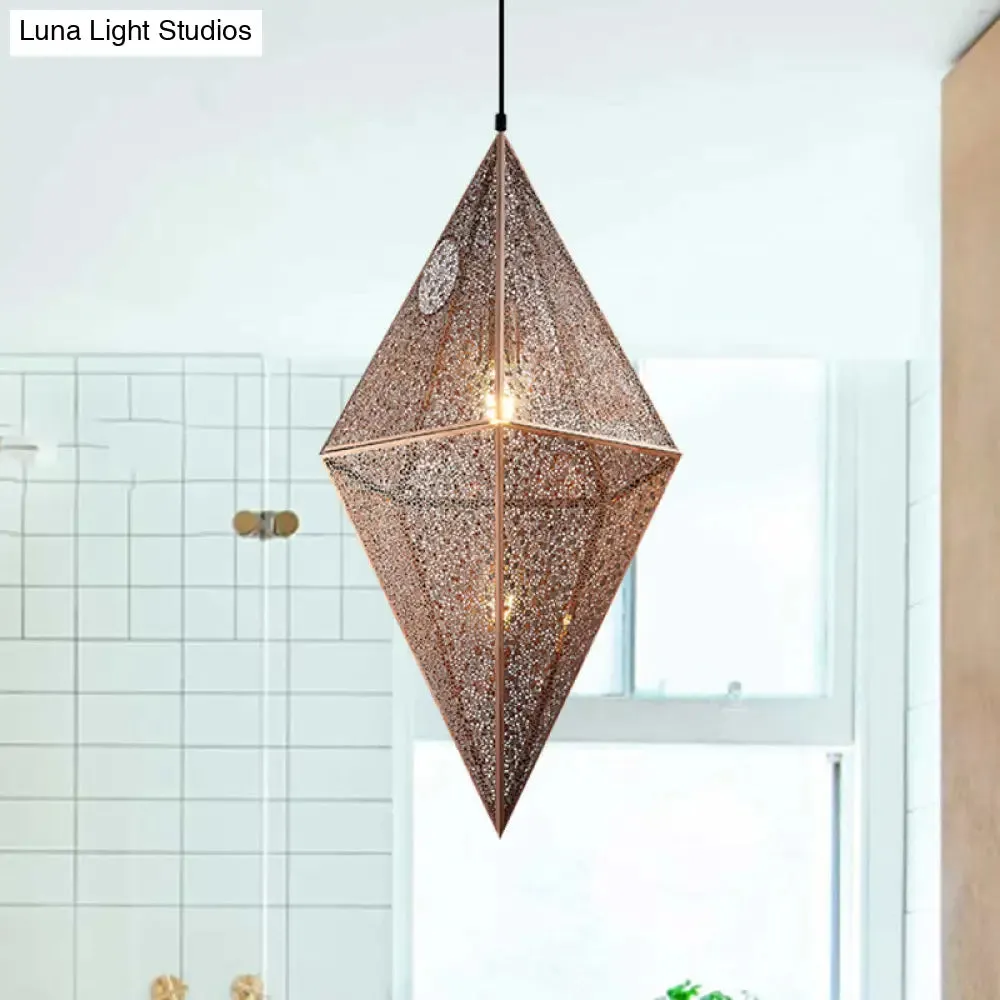 Diamond Ceiling Lighting - 10"/14"W Post-Modern Metal Pendant with Wire Mesh Cage, Gold/Rose Gold - 1 Light