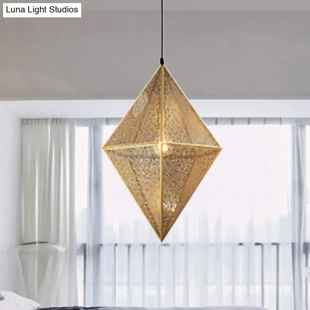 Diamond Ceiling Lighting - 10"/14"W Post-Modern Metal Pendant with Wire Mesh Cage, Gold/Rose Gold - 1 Light